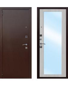 Дверь эконом: порошок, цвет "Медный антик"+ МДФ 12 мм "Белый ясень", с зеркалом купить с установкой